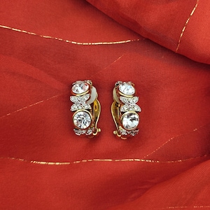 Vintage D&#39;Orlan Crystal Clip-On Earrings – Gold-Tone Elegance with Sparkle to Spare