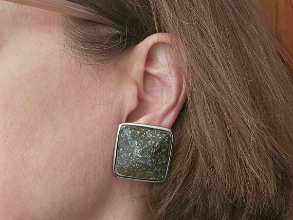 1990's Large Square "Stone" Clip On Earrings - image 5