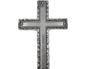 Large Pewter Cross with Rope and Knot Detail - 9 1/2 inches by 14 inches