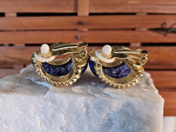 1990's Blue and Gold Clip-On Earrings - image 4