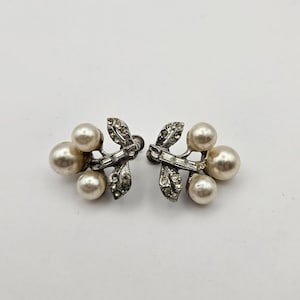 Vintage Faux Pearl and Rhinestone Cluster Sterling Screw Back Earrings – Fruit-Inspired Mid-Century Glam
