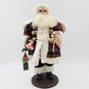 Vintage Holiday Santa Claus in Plaid Coat 16 inches tall