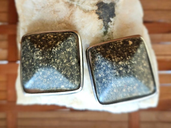 1990's Large Square "Stone" Clip On Earrings - image 3