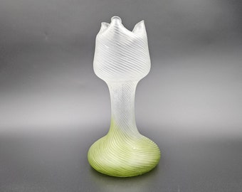 Green and Clear Art Glass Vase Ribbed and Twisted