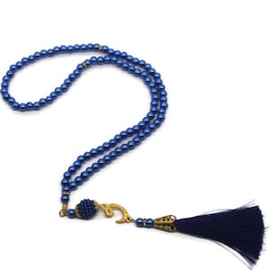 Blau 33 Perlen Perlen Tasbeeh Mit Buchstaben Vav | Ramadan Geschenke | Perle Gebetskette |Islamisches Geschenk | Ameen Gastgeschenke | TSBK