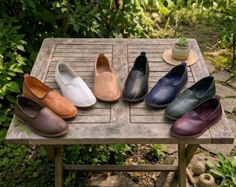 Womens Leather Slip On Shoes, Earthing Flats, Handmade Minimal Shoes, Soft Leather House Shoes, Flexible Zero Drop Flats, Multiple Colors