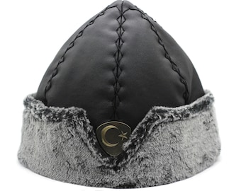 Turkish Dirilis Ertugrul Ottoman Kayi Bork Hat, Ertugrul Dirilis Fur Leather Winter Cap, Dirilis Cosplay Hat