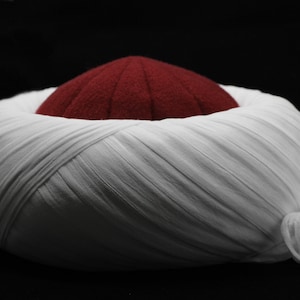 Mujahideen White and Bordeaux imamah, Grand Vizier Islamic Hat, Authentic Muslim Cap Sunnah Turban, Prayer Hat for Men