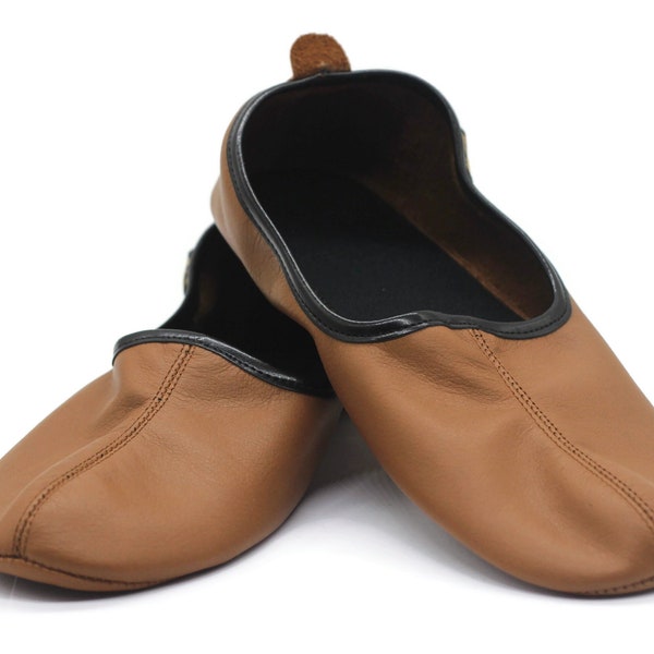 Genuine Leather Tan Feet Warmer, Womens Leather Slippers, Kung Fu Shoes, Venetian Slippers, Yemeni Shoes, Flat Grounding Shoes, Tan Babouche