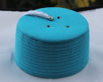 Genuine Egyptian Turkish Blue Fez Tarboush Hat White Tassel, Doctor Who Fez Hat with 3 holes, Moorish Hat