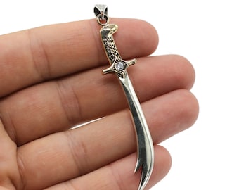 Silver Zulfiqar Necklace with Zirconia, Imam Ali Sword Pendant, Zulfiqar Sword, Islamic Necklace, Dhulfaqar Pendant, Shia Gifts