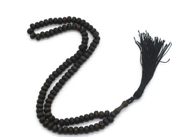 Matte Black Genuine Olive Wood Beads with a tassel, 99 Beads Misbaha Tasbih Zikr Tasbeeh Tesbih 7.5 mm Dhikr Prayer Beads TSBK