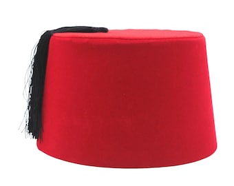 Egyptian Turkish Red Fez Tarboush Hat Black Tassel, Doctor Who Fez Hat Costume Accessories Ottoman Fes Pasha Hat for Sultan