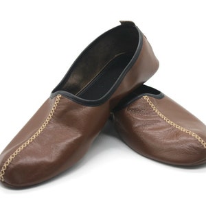 Genuine Leather Babouche Slippers Handmade from Soft Leather, Brown Traditional babouche slippers, Womens Traditional shoes, Home Shoes