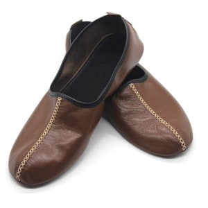 Genuine Leather Handmade Babouche Shoes Men Size, Brown Leather Slippers, Home Shoes, House Slippers, Barefoot Moccasins