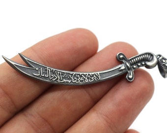 Matte Black Plated Zulfiqar Sword Necklace, Arabic Written Zulfiqar Imam Ali Zulfiqar Sword, Dhulfaqar Pendant, Shia Gifts