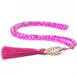 Fuschia Crystal Tasbeeh, 99 Prayer Beads, Misbaha, Tasbih Beads, Tasbeh Dhikr Beads Sibha Subha, Rosary Tesbih, Hajj Mubarak Gift TSBK