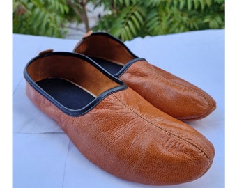 Genuine Leather Women Babouche Slippers, Antique Tan Barefoot Moccasins, Tai Chi Shoes, Venetian Slippers, Flat Grounding Shoes