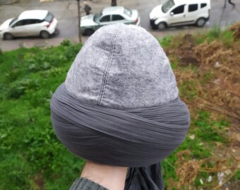 Genuine Yunus Emre Imamah, Grey Imamah, Unique Islamic Art, Imam Pagri Imama Emama Islamic Men's Head Wear, Genuine Felt Hat