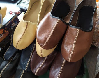 Pantoufles Babouche en cuir véritable pour femmes faites à la main à partir de cuir souple, chaussures Kung Fu, pantoufles vénitiennes, chaussures yéménites, chaussures de mise à la terre plates