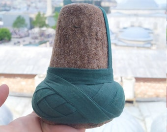 Mini Mevlana Rumi Sufi Dervish Decoration Piece, Sufi Whirling Dervish Hat, MINI Mawlawiyya Cap, Original Turban Hat DESTAR