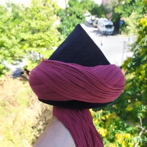Prewrapped Naqshbandi Haqqani Cap, Red and Black Cyprus Imamah, Unique Islamic Art, Imam Pagri Islamic Men&#39;s Head Wear