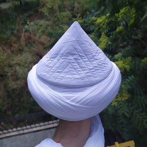 Pure White Prewrapped Naqshbandi Haqqani Cap, White Cyprus Imamah, Unique Islamic Art, Imam Pagri Islamic Men&#39;s Head Wear