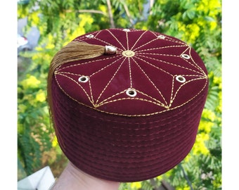 Genuine Red Egyptian Turkish Red Fez Tarboush Hat Gold Tassel, Doctor Who Fez Hat with 8 holes, Moorish Hat