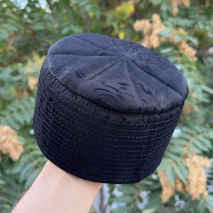 Lux Black Sufi Kufi Hat, Muslim Cap, Taqiya Takke Peci, Rigid Prayer Cap, Turkish Muslim Islamic Hat, Skull Cap