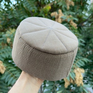 Cream Sufi Kufi Hat, Muslim Cap, Taqiya Takke Peci, Rigid Prayer Cap, Turkish Muslim Islamic Hat, Skull Cap