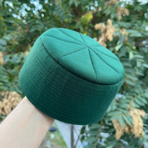 Green Sufi Kufi Hat, Muslim Cap, Taqiya Takke Peci, Rigid Prayer Cap, Turkish Muslim Islamic Hat, Skull Cap