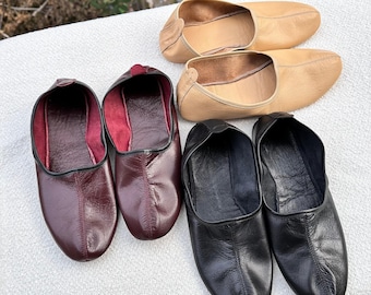 Genuine Leather Handmade Tawaf Shoes in Men Size, Pick Your Color Goatskin Leather Slippers, Home Shoes, House Slippers with Leather Insole
