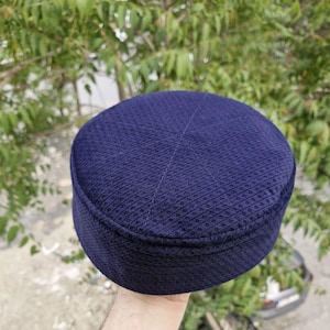 Dark Blue Kufi Hat, Mens Islamic Hat, Soft Kufi Hat for Muslims, Travel Style Foldable Prayer Hat FLD