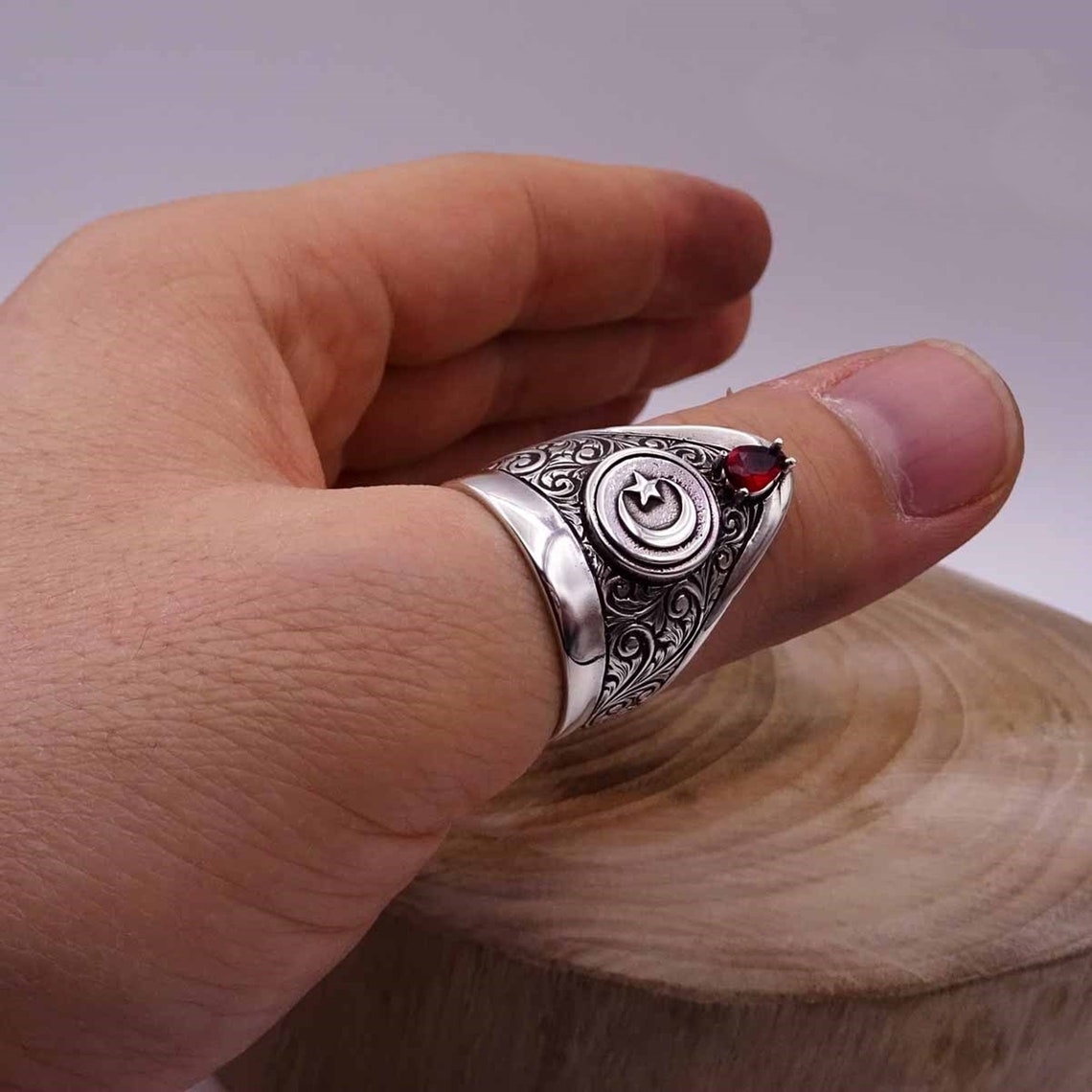Zihgir with Turkish Flag Symbol Silver Ring 925 Sterling Etsy