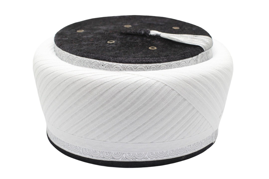 Black White Fez Hat, Imamah in Criss Cross Style, Muslim Cap