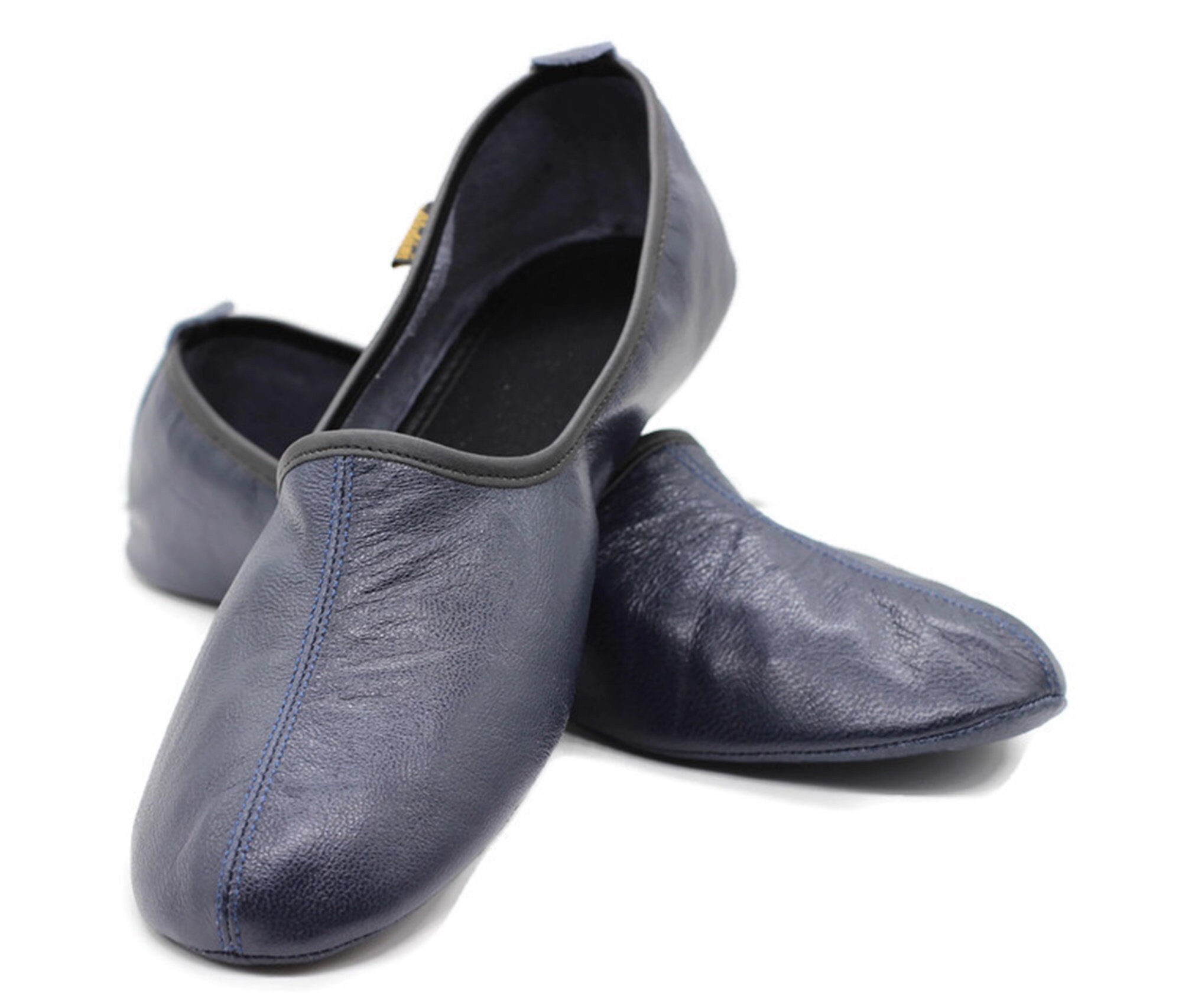 Genuine Leather Dark Blue Slippers Women Size Unisex House | Etsy