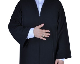 Black Mens Prayer Jubbah, Traditional Anatolian Thobe, Elegant Mens Wear Kurta, Muslim Mens Daffah, Plain Disdash Thawb, Galabiyya