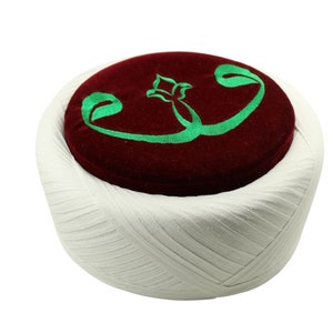 Double Waw Imamah, Bourdeaux and Green Islamic Hat, Taqiyyah Islamic Prayer Hat , Muslim Mens Skull Hat, Kufi Cap, Masjeed Accessories