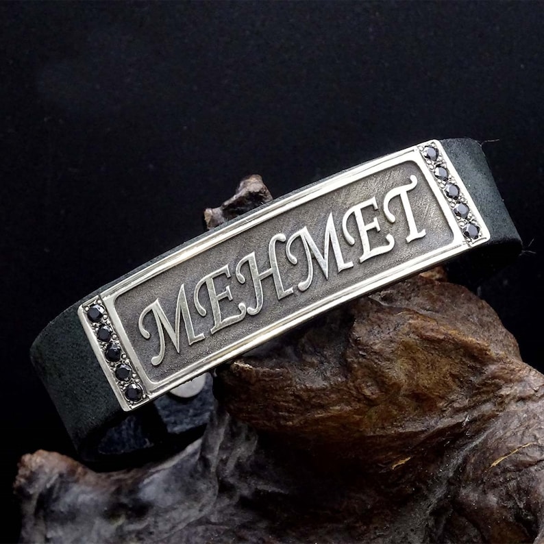 Name Bracelet Gift for Her Ideal gift Custom Bracelet Islamic Art Leather Bracelet Gift For Him Personalized Sterling Silver Bracelet