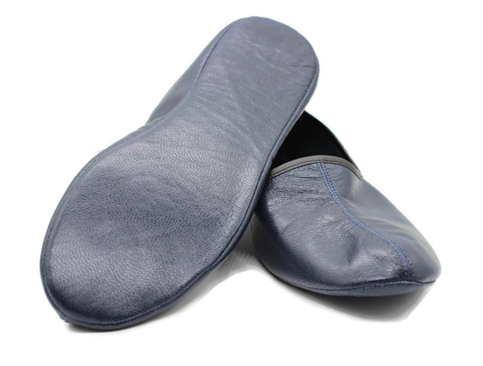 Genuine Leather Dark Blue Slippers Women Size Unisex House Etsy