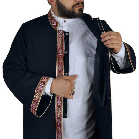 Moslim Kleding islamitische kleding Islamitische Mens Wear Kleding Herenkleding Pyjamas & Badjassen Jurken Islamitische gift Punto Jubbah Manar Blauwe Imam Robe Moslim Lange Kurta Cübbe 