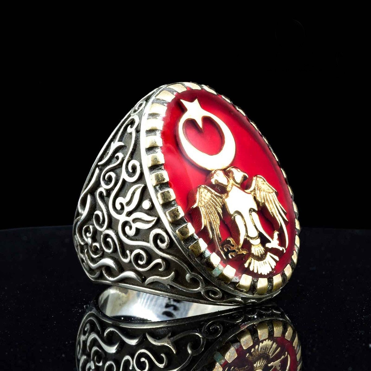 Handmade Turkish Flag Silver Ring 925 Sterling Silver Etsy
