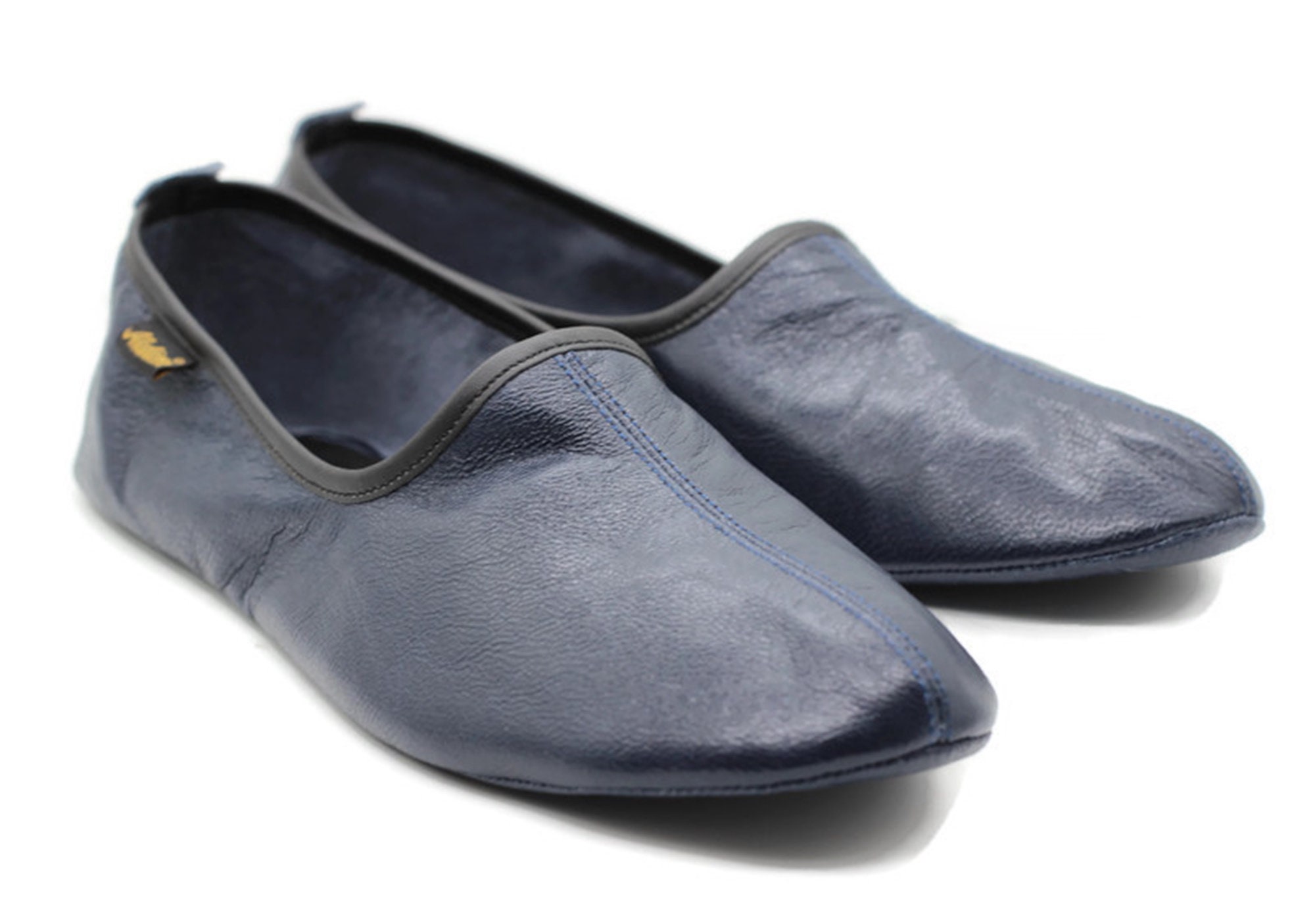 Genuine Leather Dark Blue Slippers Women Size Unisex House Etsy