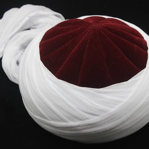 Bordeaux and White Dervish Hat, Unique Islamic Art, Dervish Clothin, Rufaiyyah Hat, Muslim Hat, Sunnah Cap, Prayer Hat, Sufi Hat