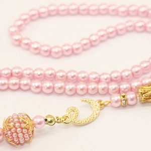 Pale Pink Misbahas, prayer beads with letter, Islamic Prayer Beads 99 Misbaha, Masbaha, Tasbih, 6mm beads, Tasbeeh with Letter, TSBK