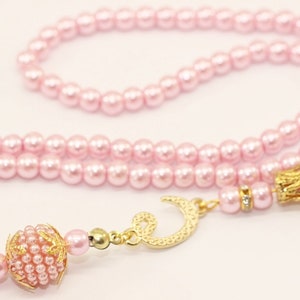 Pale Pink Misbahas, prayer beads with letter, Islamic Prayer Beads 99 Misbaha, Masbaha, Tasbih, 6mm beads, Tasbeeh with Letter, TSBK