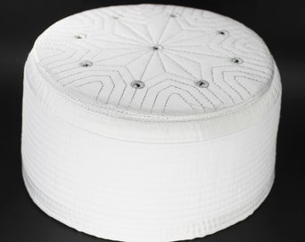 White Taqiyah with 9 holes, Sunnah Wear, muslim hat, Muslim cap, Islamic gift, koofi, Prayer Hat, Men Kufi, Crochet Kufi, Imamah, WHTB