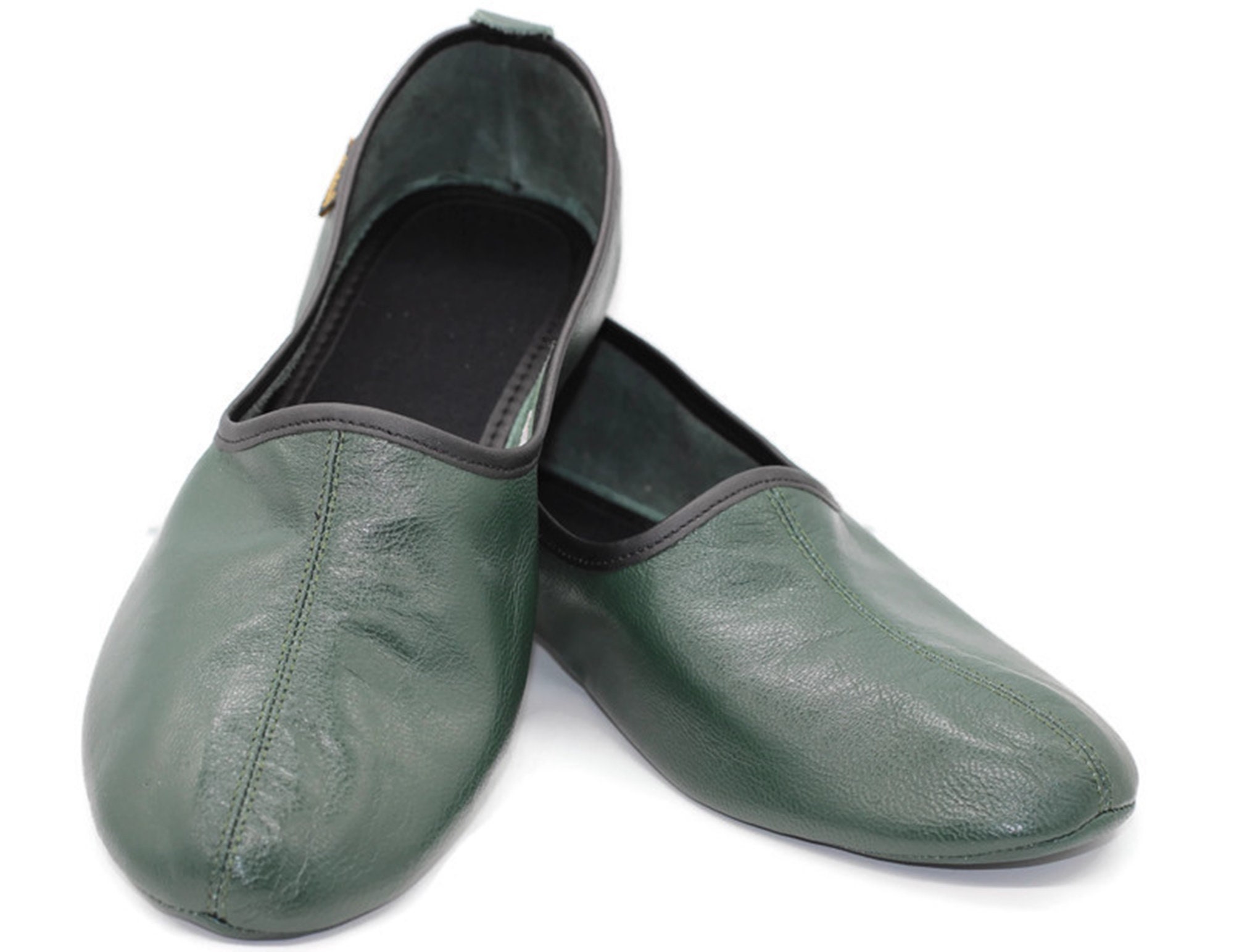 SALE EU37 Leather Dark Green Slippers Unisex House Slippers | Etsy