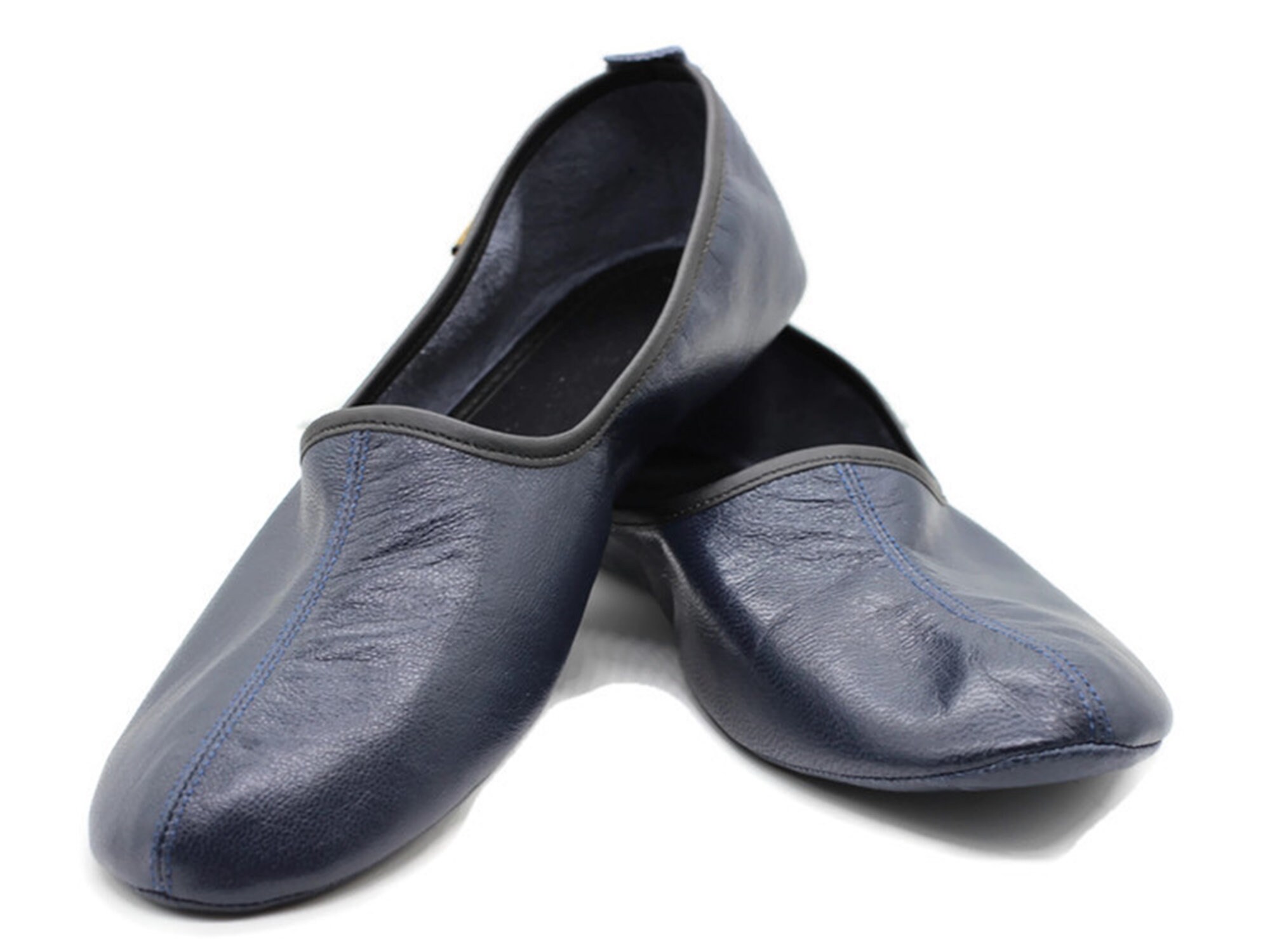 Genuine Leather Dark Blue Slippers Women Size Unisex House Etsy