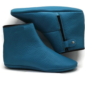 Genuine Leather Turquoise Feet Warmer with Women&#39;s Size, Winter socks, Shoes, Moccasin, Grounding Shoes, Khuffain, Wudu Socks, Home Shoes